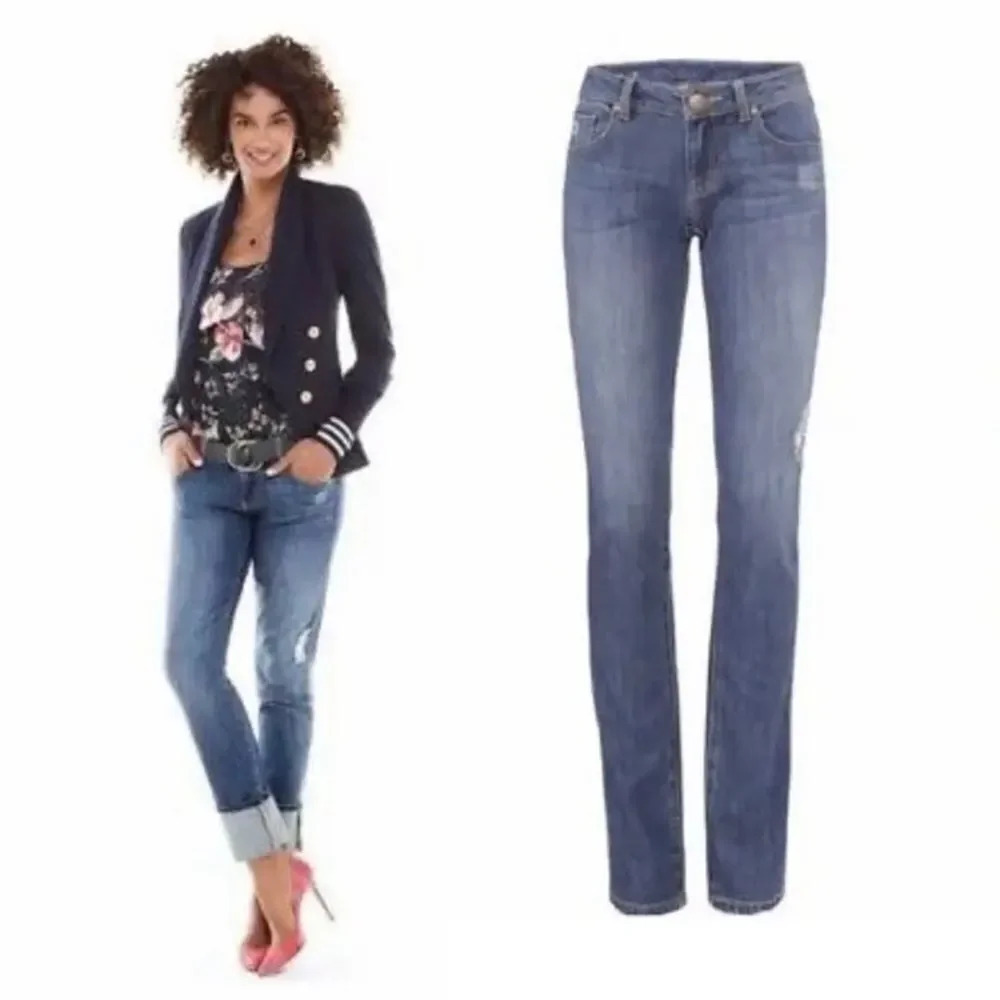 𝅺CAbi Mojave Slim Boyfriend Jeans Size 2 Distressed Denim Stretch #5165